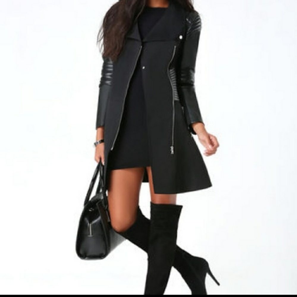 Bebe skirt/long length moto style jacket XS